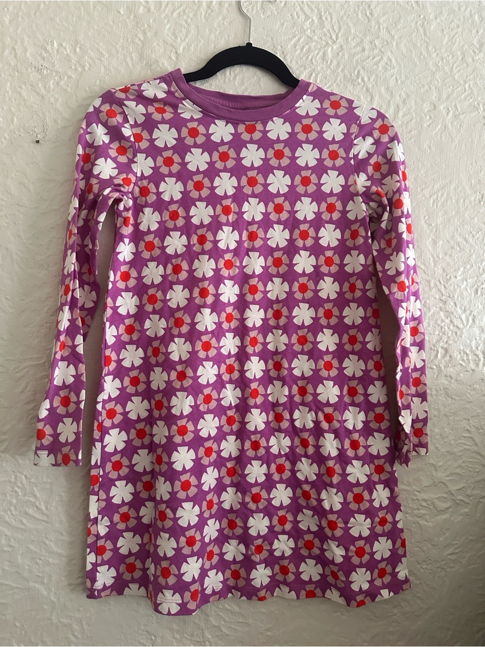 Hanna Andersson Long Sleeve T-Shirt Dress Far Out Flowers on Meadow Mauve 10 Kid